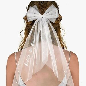 White Bride to Be Veil with Bow and bachelorette weekend banner